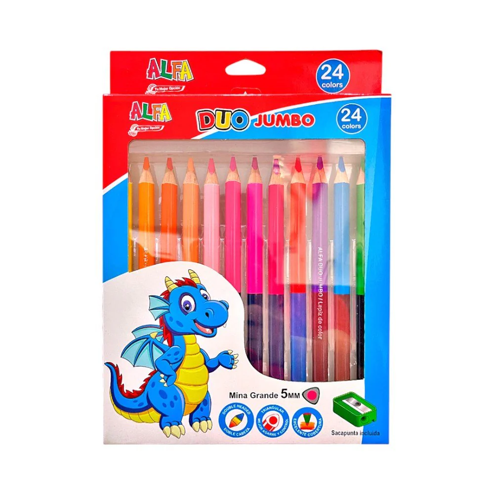 Lápices de Colores Alfa / Triangular Jumbo / Doble Punta / 24 Colores - Image 2
