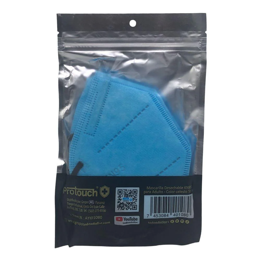 Mascarilla Desechable KN95 Protouch Celeste 5 Piezas