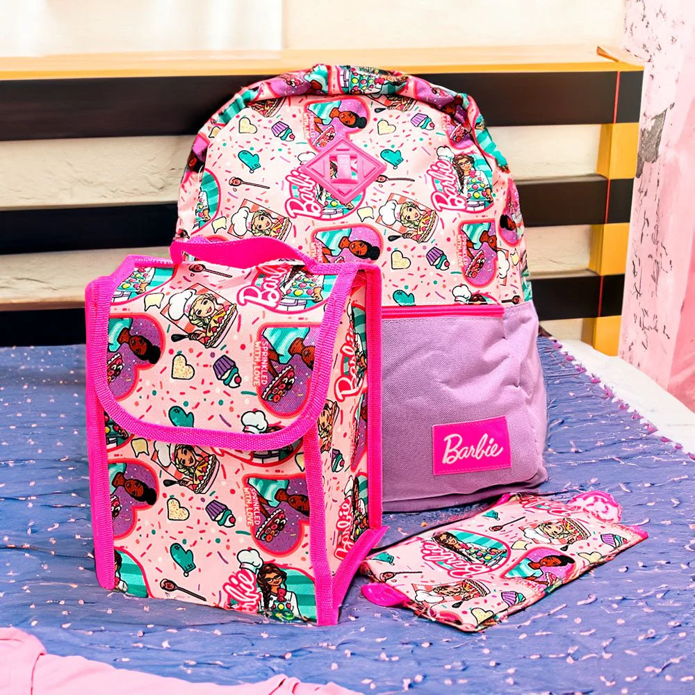 Mochila 15” Barbie Mass Lila 3 Piezas