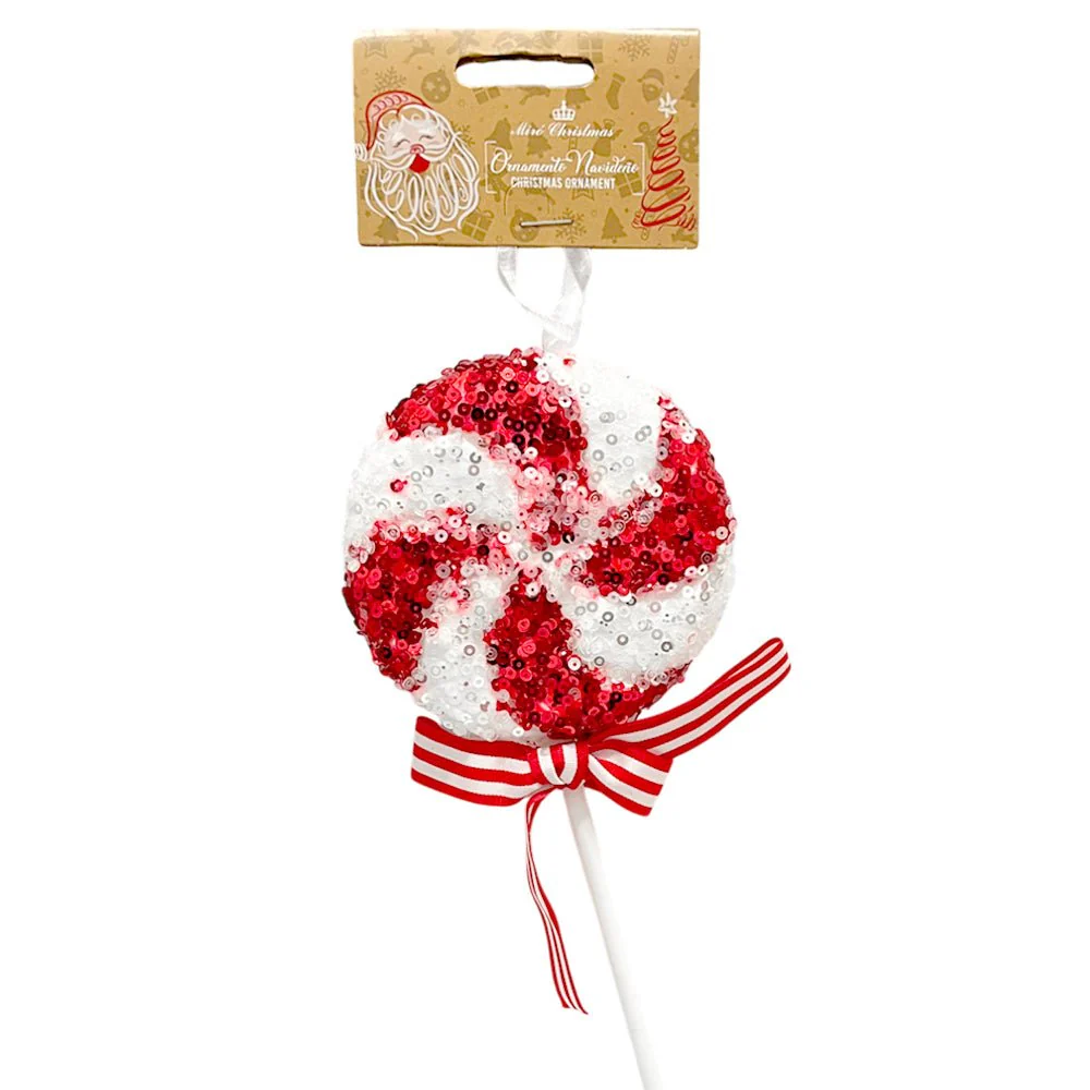 Ornamento Navideño Caramelo / Miro Christmas / 9x26 cm Rojo y Blanco - Image 2