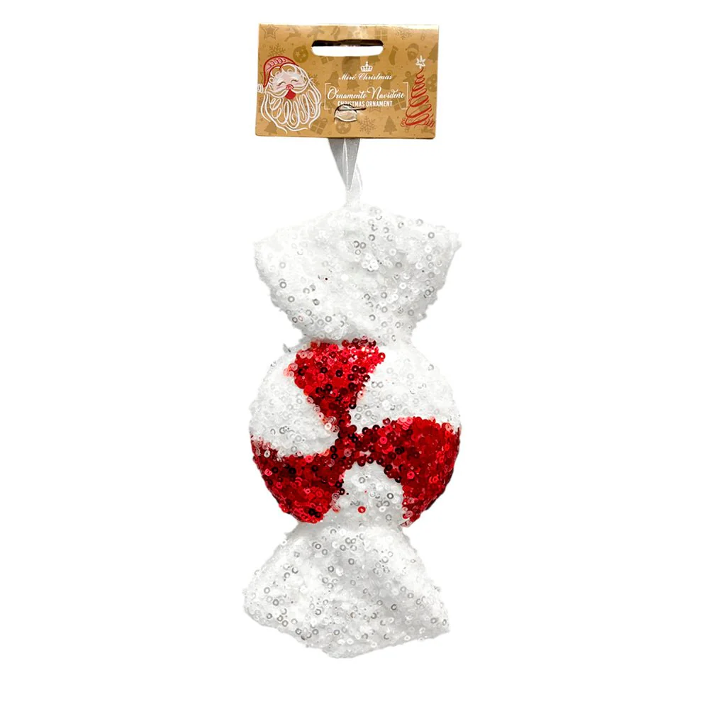 Ornamento Navideño Pastilla redonda / Miro Christmas / 9x20 cm Rojo y Blanco - Image 2