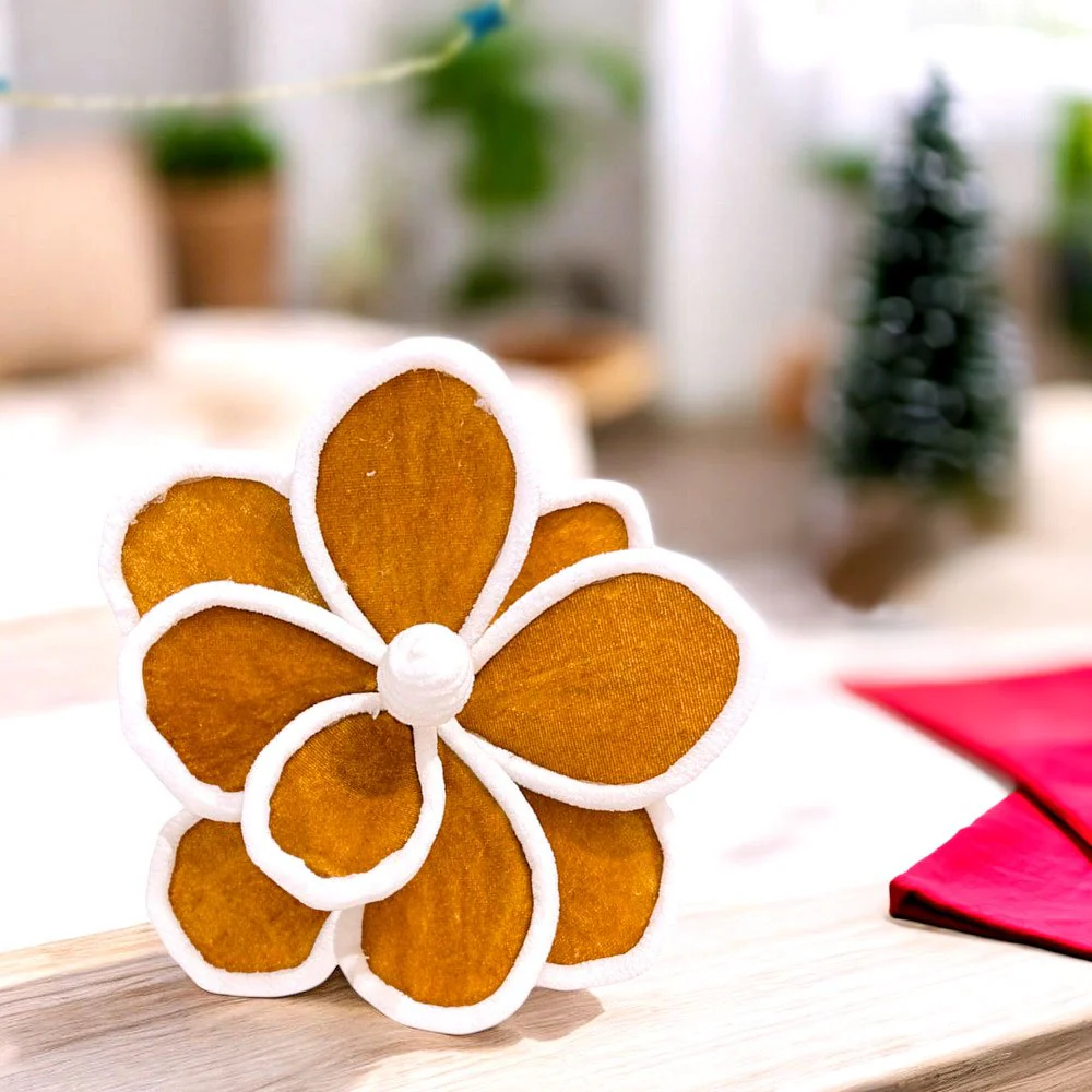 Pick Navideño Flor 22 cm / Dorado y Blanco
