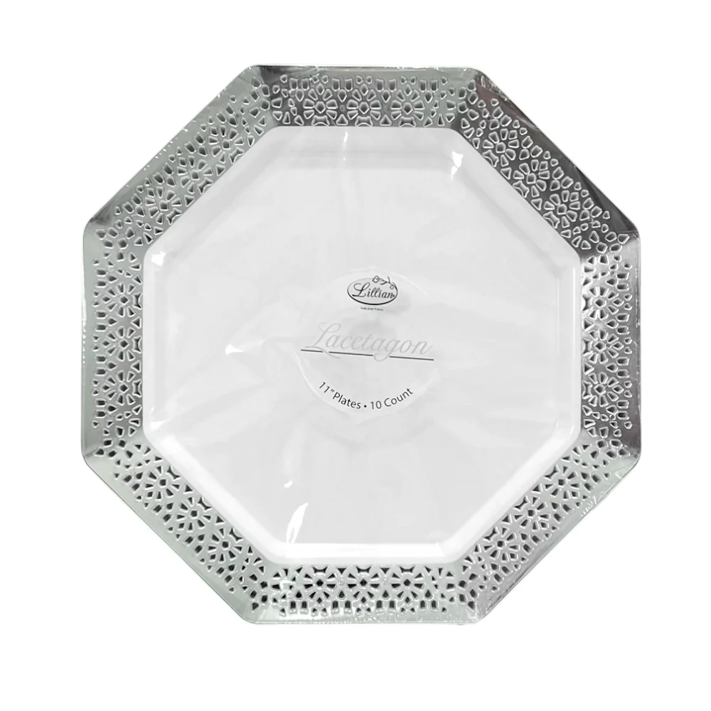 Plato Plástico Llano 11" Lillian Lacetagon / 10 Unidades / Silver - Image 3