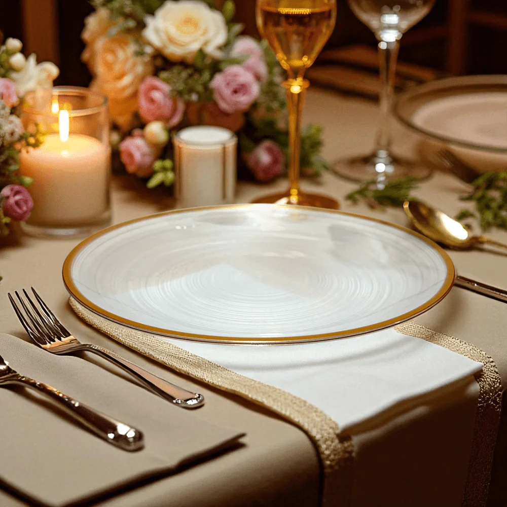 Plato LLano Reutilizable de 7" Home Elegance / 10 Piezas / Borde Dorado