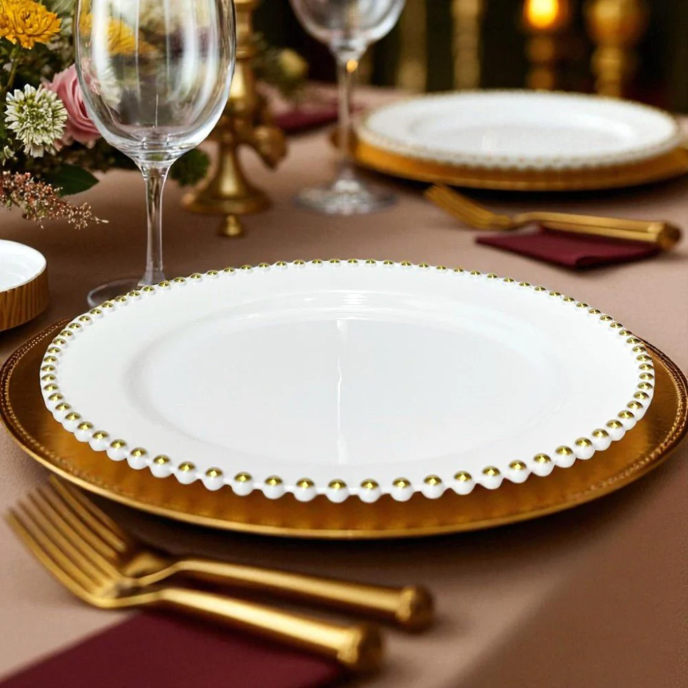 Platos Desechables 10.5" Lillian de 10 Piezas / Blanco-Gold