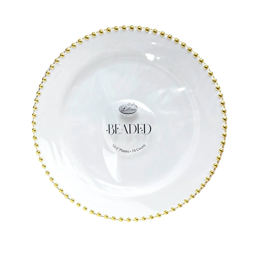 Platos Desechables 10.5" Lillian de 10 Piezas / Blanco-Gold - Image 2