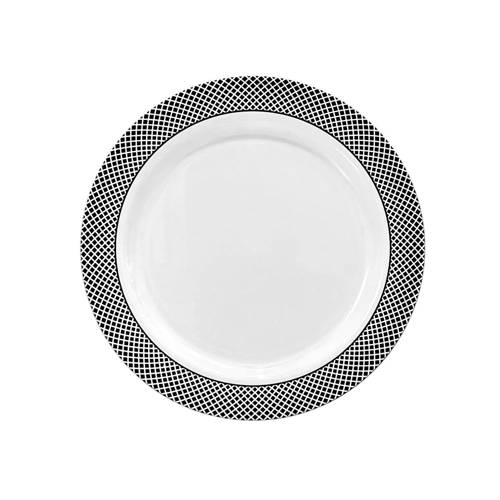 Platos LLano Reutilizable de 7" Home Elegance 10 Piezas / Blanco-Silver - Image 2