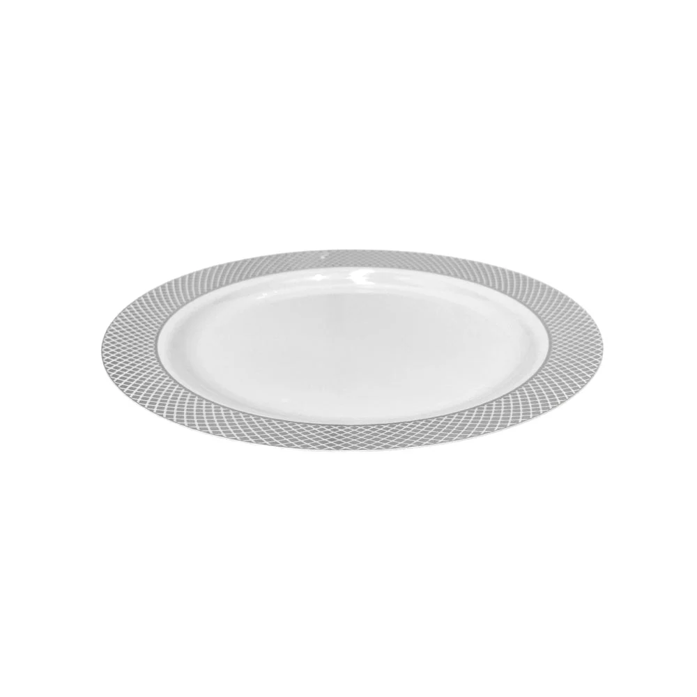 Platos LLano Reutilizable de 7" Home Elegance 10 Piezas / Blanco-Silver - Image 3