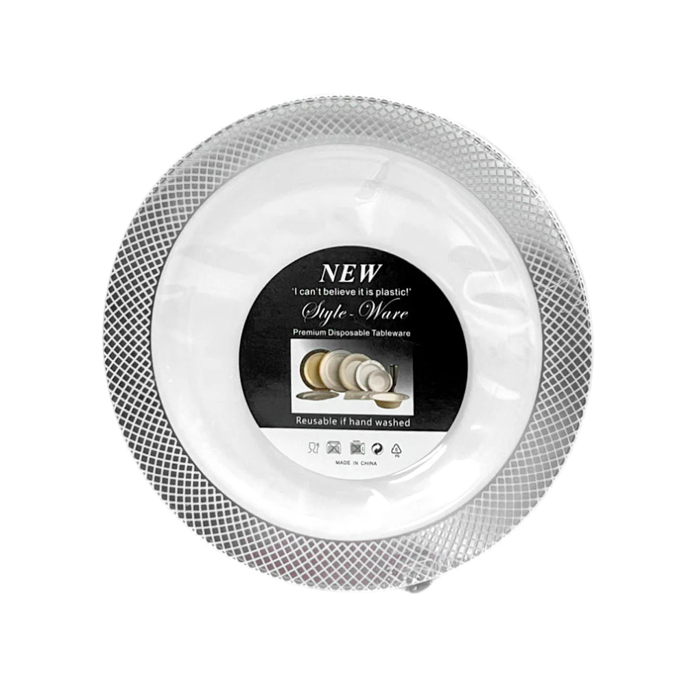 Platos LLano Reutilizable de 7" Home Elegance 10 Piezas / Blanco-Silver - Image 4