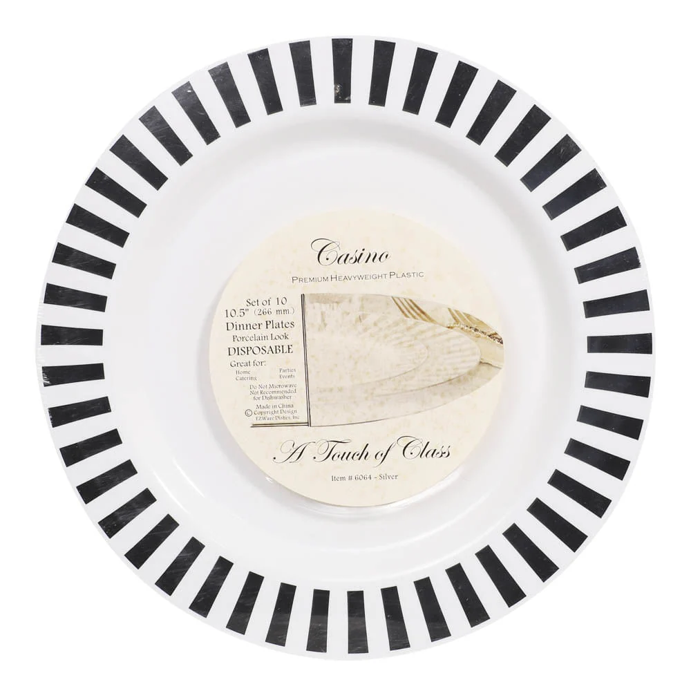 Platos Llanos Casino Desechables de Plástico 10.5" de 10 Piezas