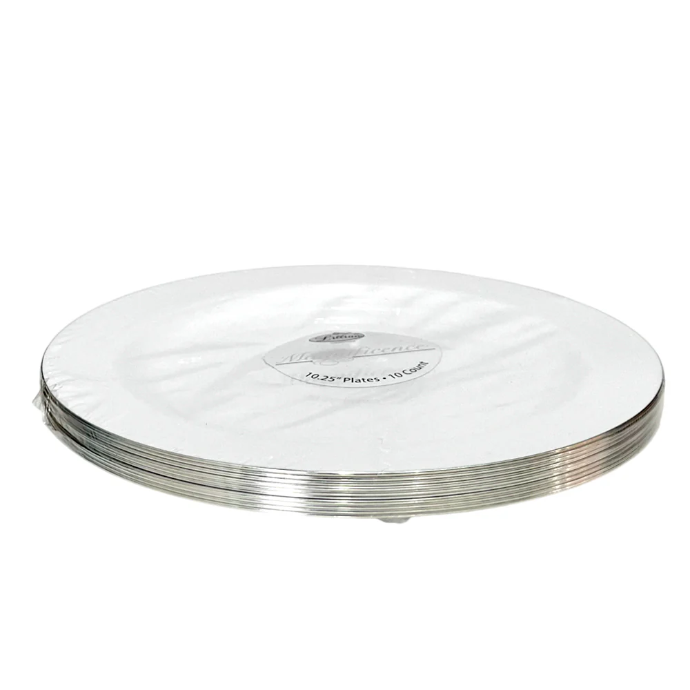 Platos LLanos Lillian 10" / Plástico / Set 10 Piezas / Blanco-Silver - Image 2