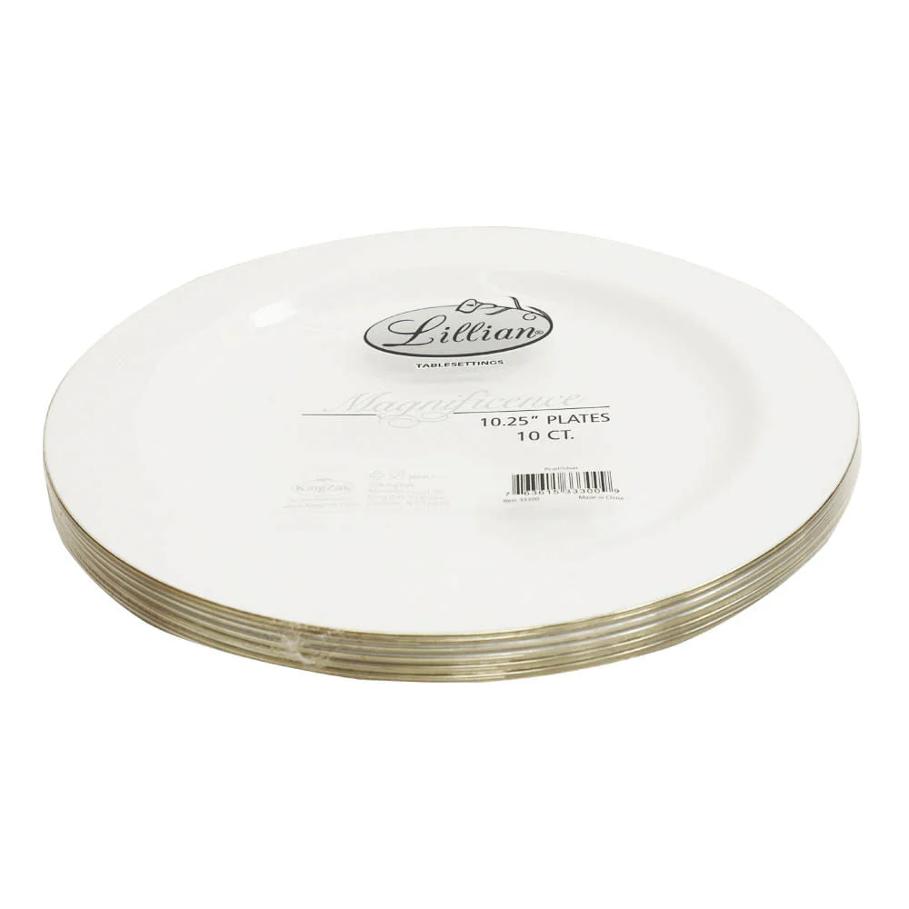 Platos LLanos Lillian 10" / Plástico / Set 10 Piezas / Blanco-Silver - Image 4
