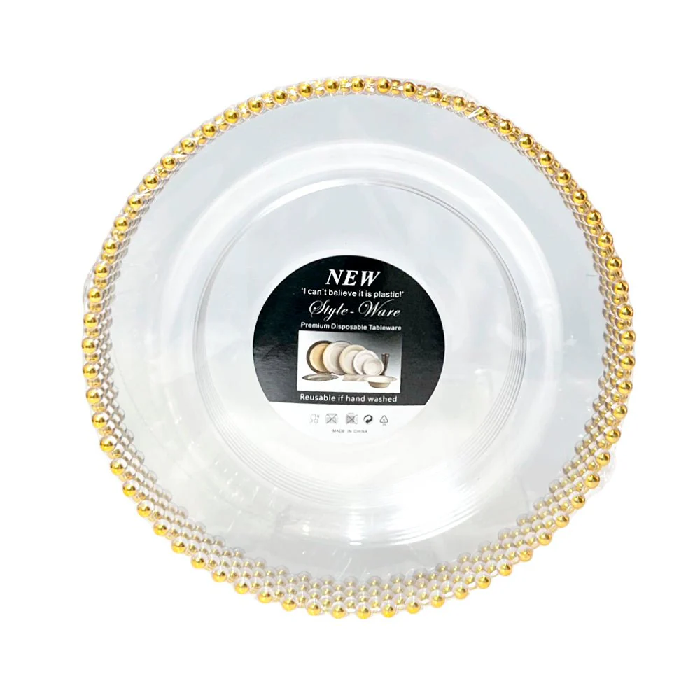 Platos Plástico 10" Home Elegance / 3 Piezas / Clear-Gold