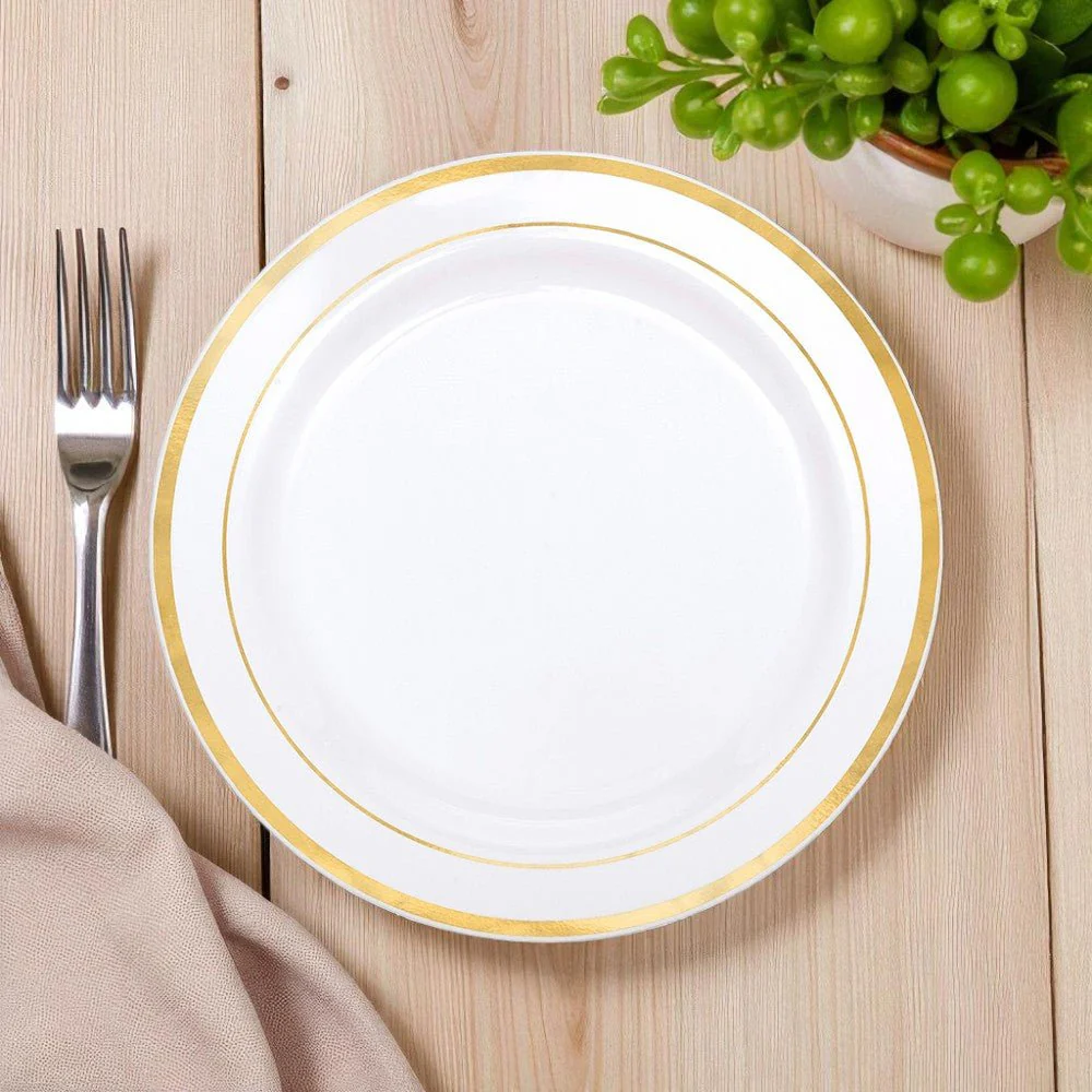 Platos Plástico 7" Home Elegance 10 Piezas / Blanco-Gold