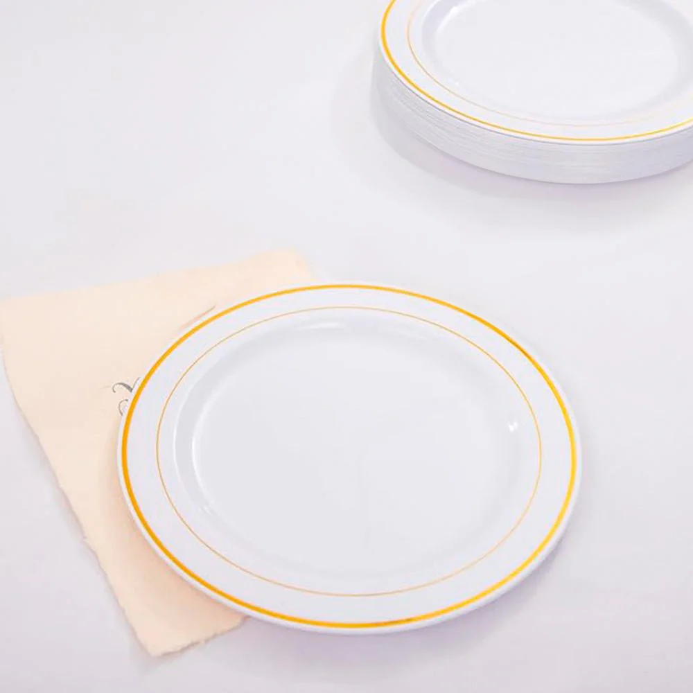 Platos Plástico 7" Home Elegance 10 Piezas / Blanco-Gold - Image 2