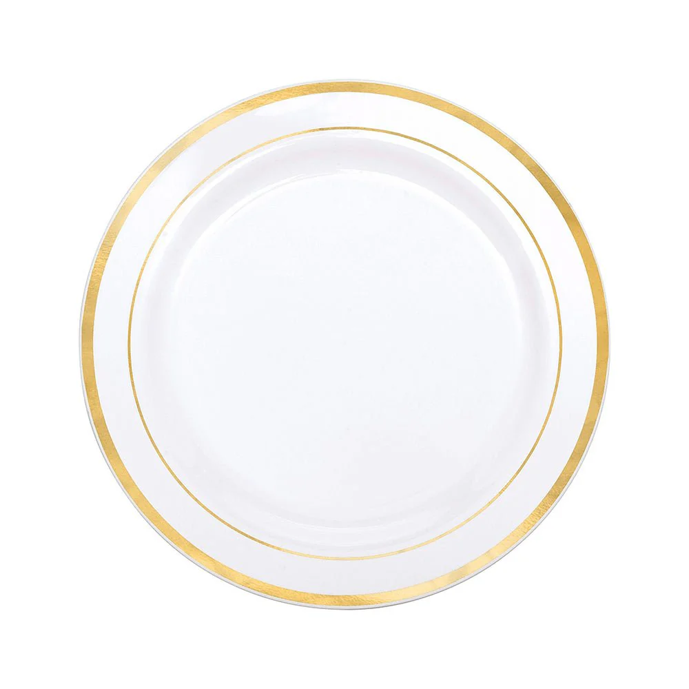 Platos Plástico 7" Home Elegance 10 Piezas / Blanco-Gold - Image 3