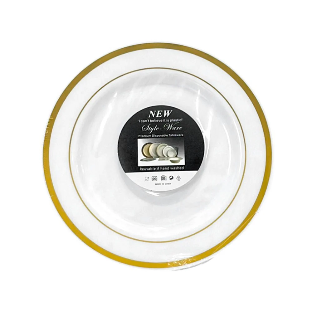 Platos Plástico 7" Home Elegance 10 Piezas / Blanco-Gold - Image 5