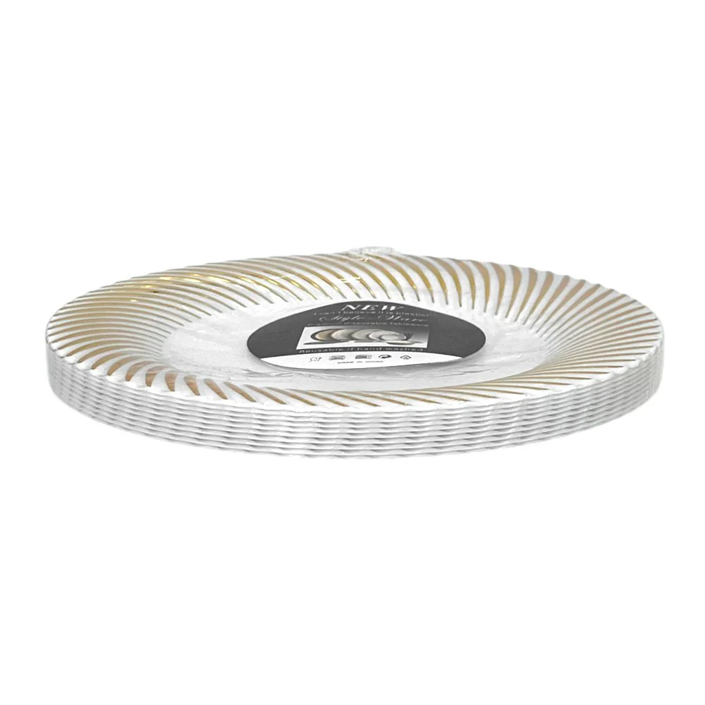 Platos Plástico Llano de 7" Home Elegance / 10 Piezas / Blanco-Dorado - Image 2