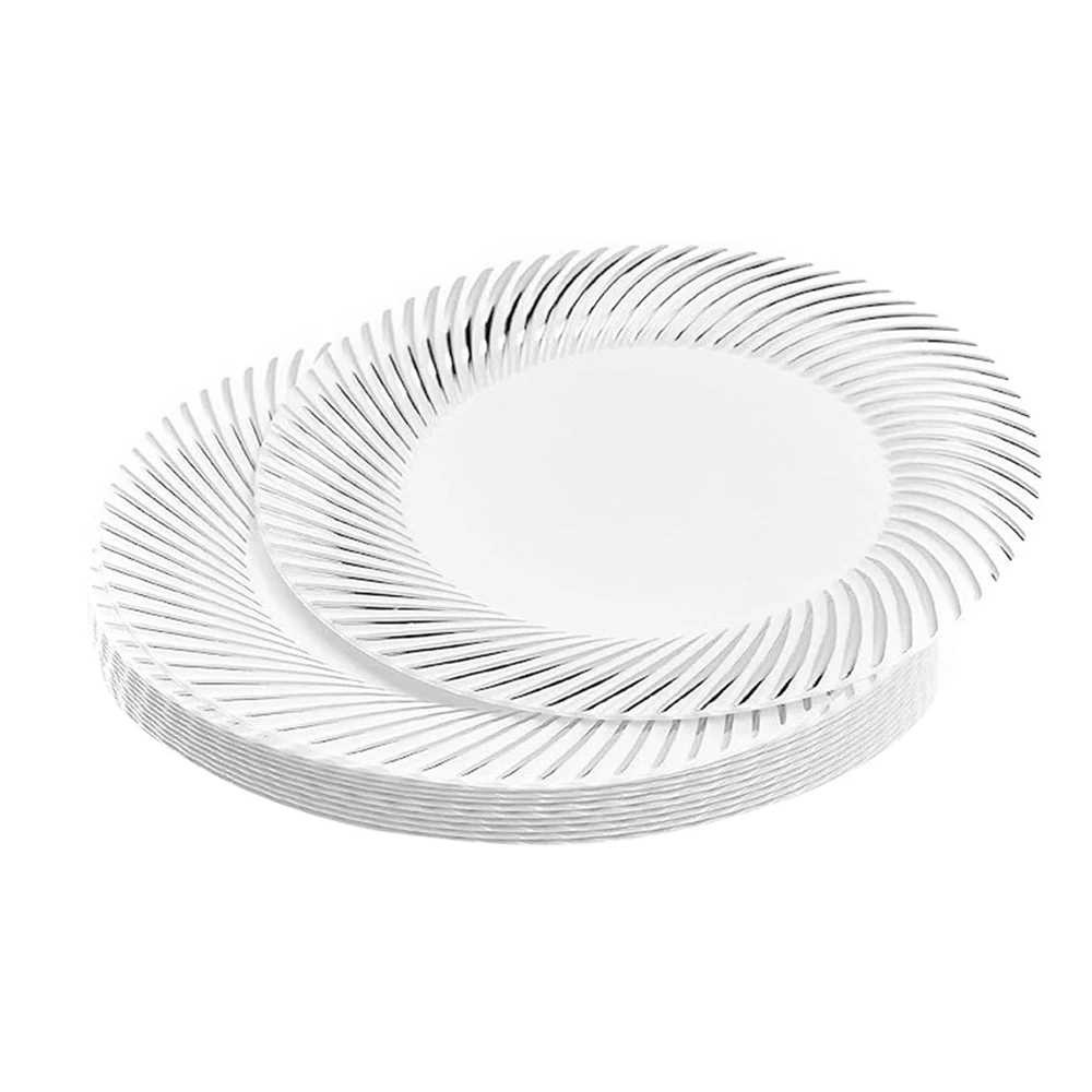 Platos Plástico Redondo 10" Home Elegance / 10 Piezas / Blanco-Plateado - Image 3