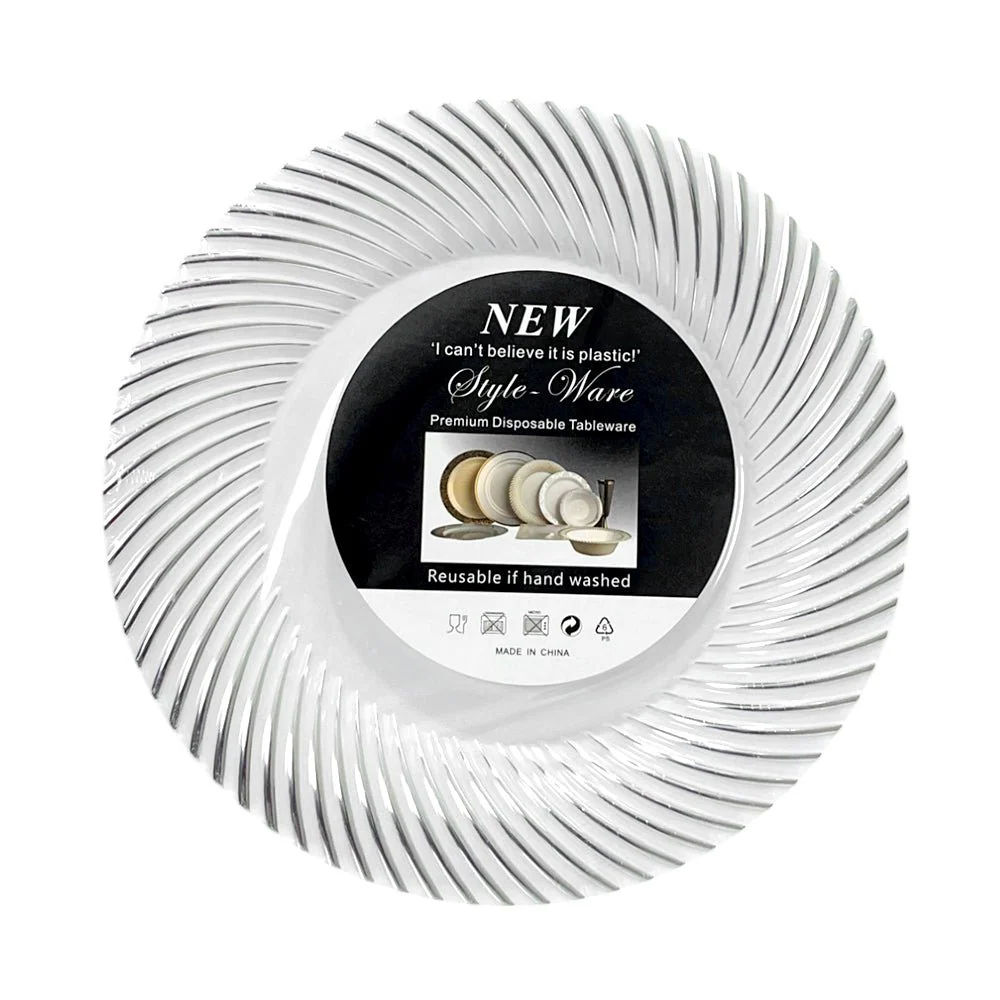Platos Plástico Redondo 10" Home Elegance / 10 Piezas / Blanco-Plateado - Image 4