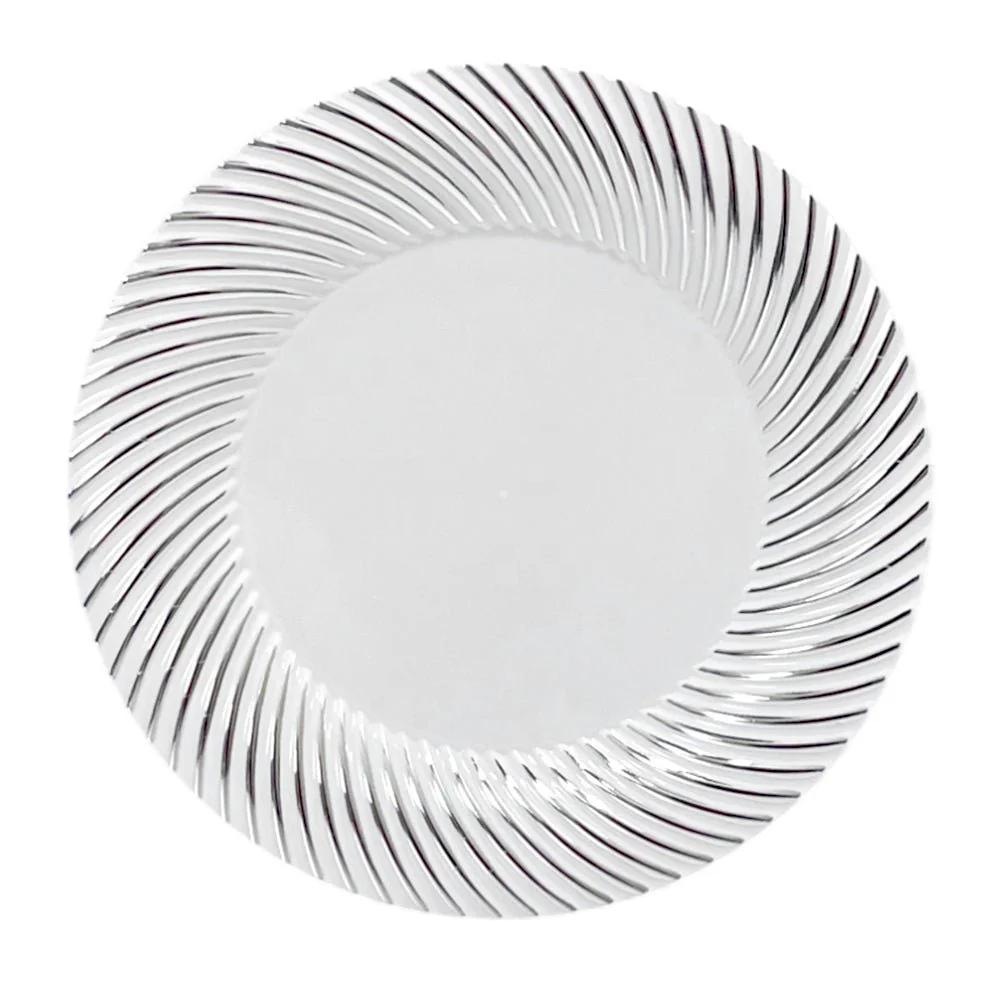 Platos Plástico Redondo de 7" Home Elegance / 10 Piezas / Blanco-Plateado - Image 2