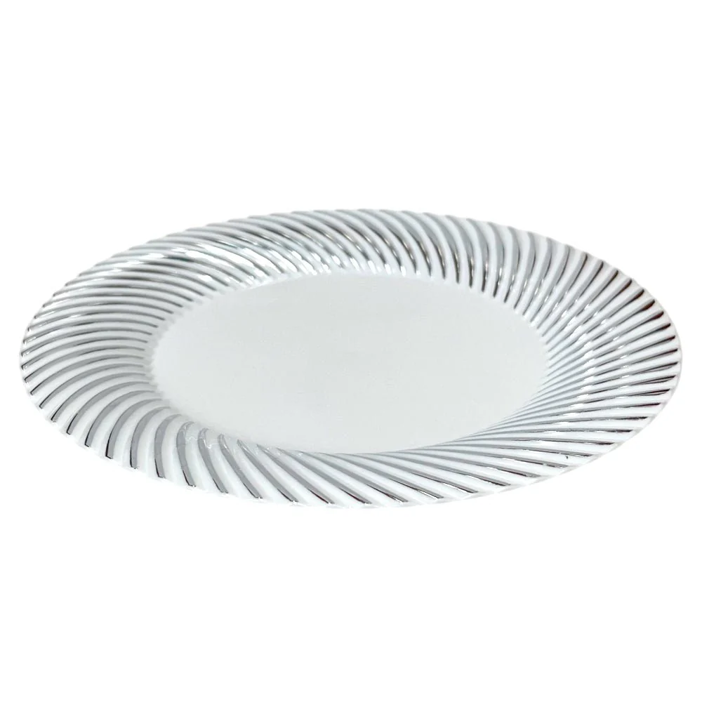 Platos Plástico Redondo de 7" Home Elegance / 10 Piezas / Blanco-Plateado - Image 3
