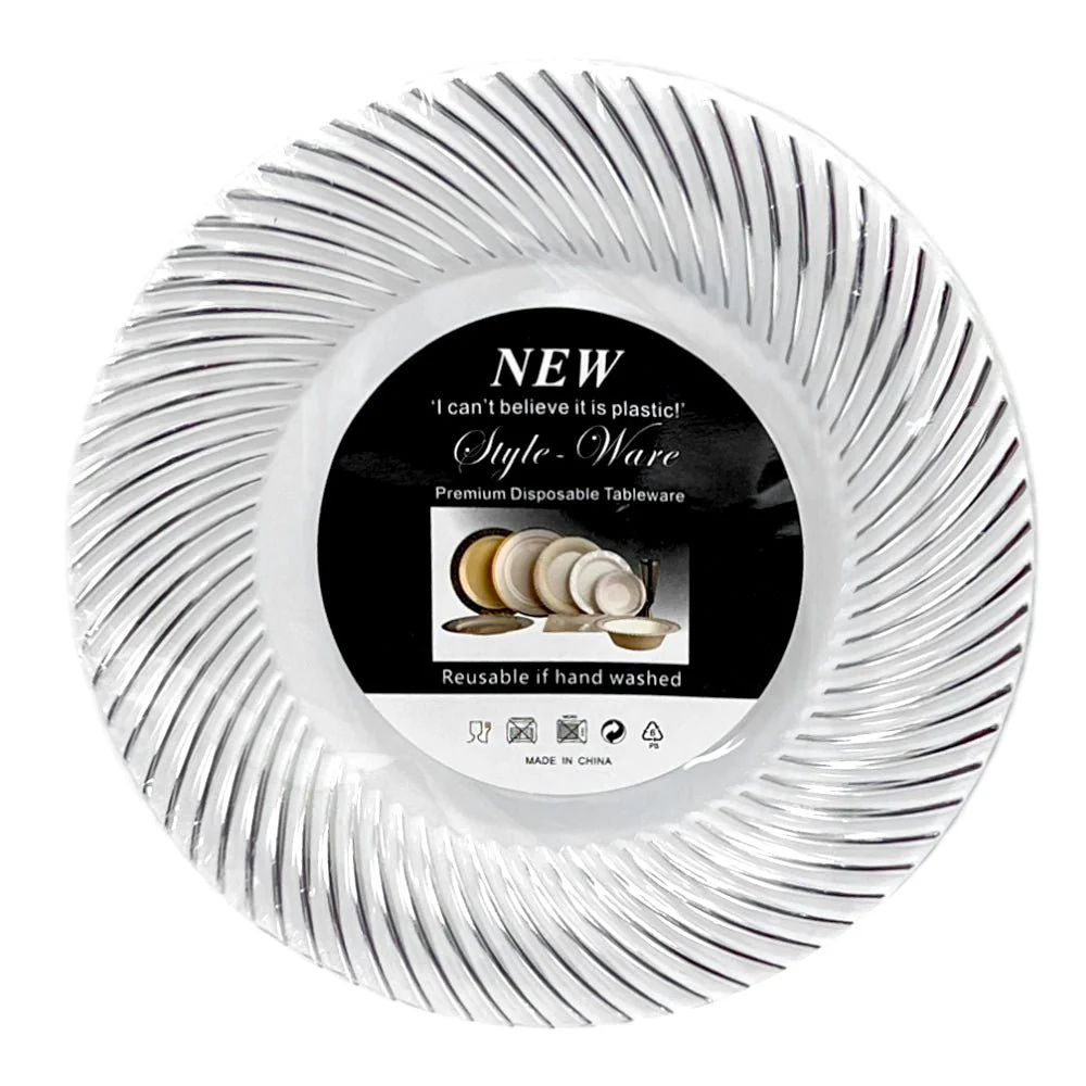 Platos Plástico Redondo de 7" Home Elegance / 10 Piezas / Blanco-Plateado - Image 4