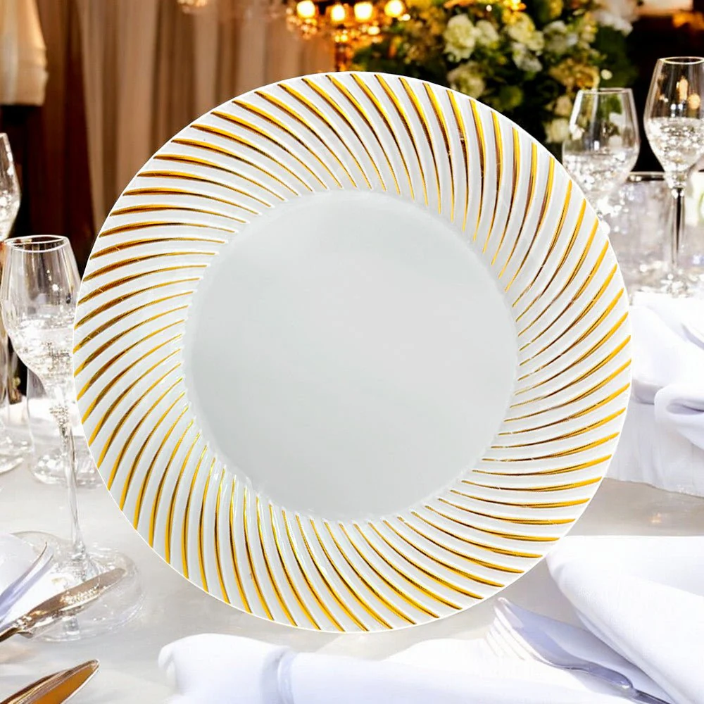 Platos Redondo 10" Home Elengace de Plástico / 10 Piezas / Dorado con Blanco