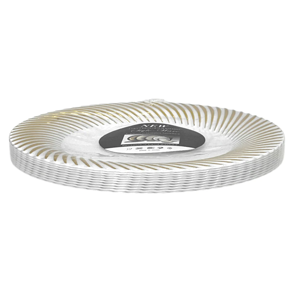 Platos Redondo 10" Home Elengace de Plástico / 10 Piezas / Dorado con Blanco - Image 4