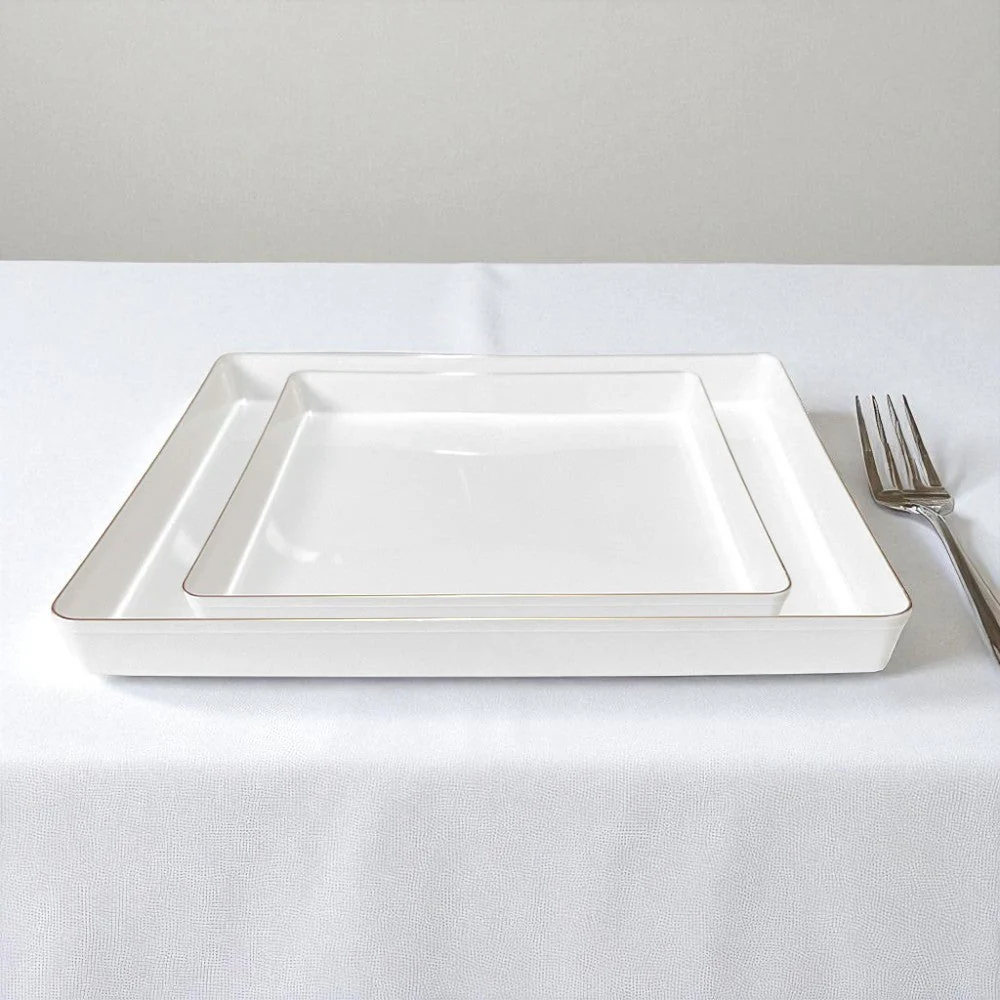 Platos Reutilizables Lillian / 20 Piezas / Blanco con Borde Dorado