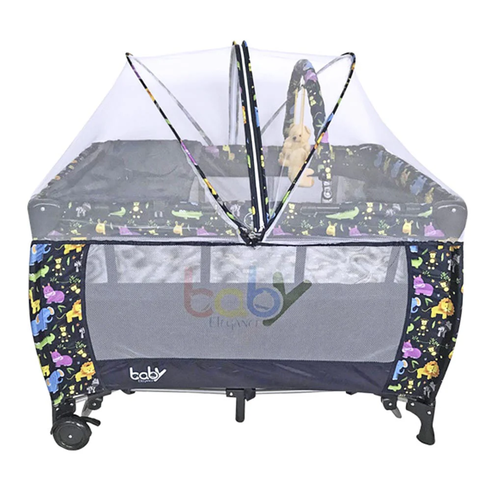 Play Ovalado Con Mosquitero Baby Elegance Animalitos Azul Oscuro Niño
