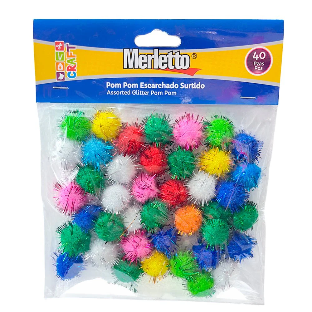 Pom Pom Merletto Escarchado Surtido 20 MM 40 Piezas