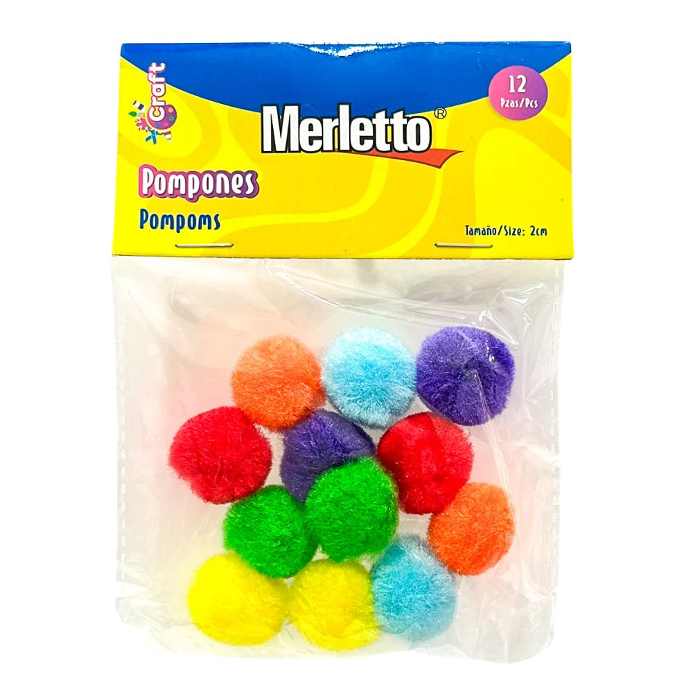 Pom Pom Neón 2 cm / Merletto – 12 Piezas Surtidas