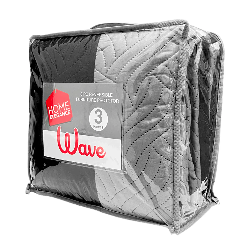 Protector de Sofá Reversible Home Elegance Wave 3 Piezas / Black-Charcoal - Image 2