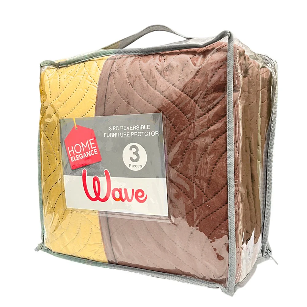 Protector de Sofá Reversible Home Elegance Wave 3 Piezas / Dorado-Chocolate - Image 2