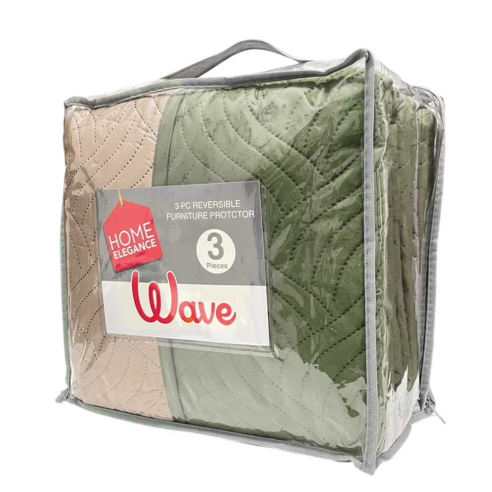 Protector de Sofá Reversible Home Elegance Wave 3 Piezas / Sage-Taupe - Image 2