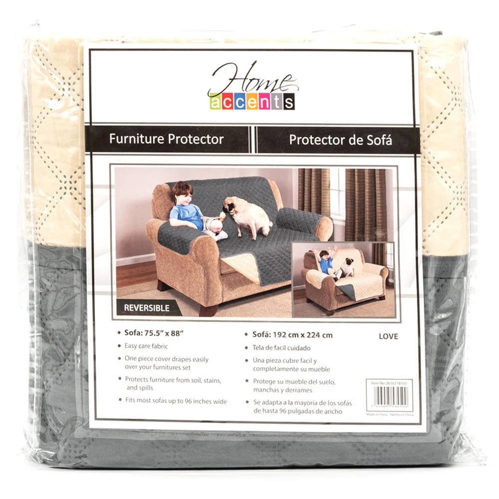 Protector Para Sofá Reversible Estampado Gris Beige 2 Puestos