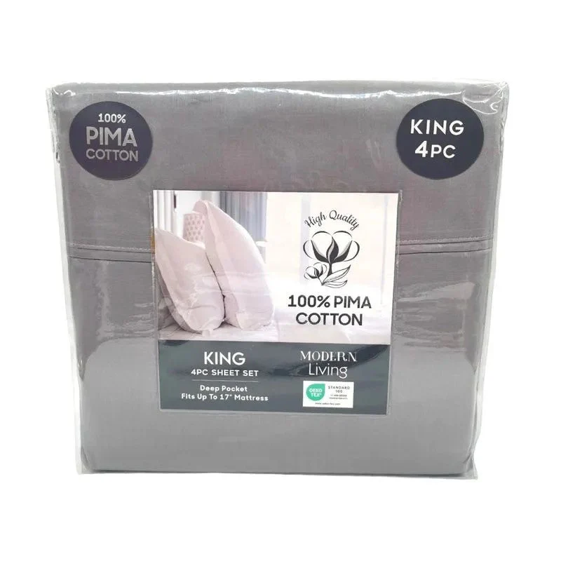 Sabana King Rt Designer De Algodón 300 Hilos Gris
