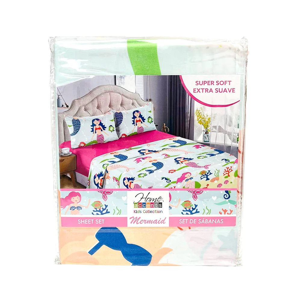 Sábana Twin Set 3 Piezas Sirena Infantil Home Accents