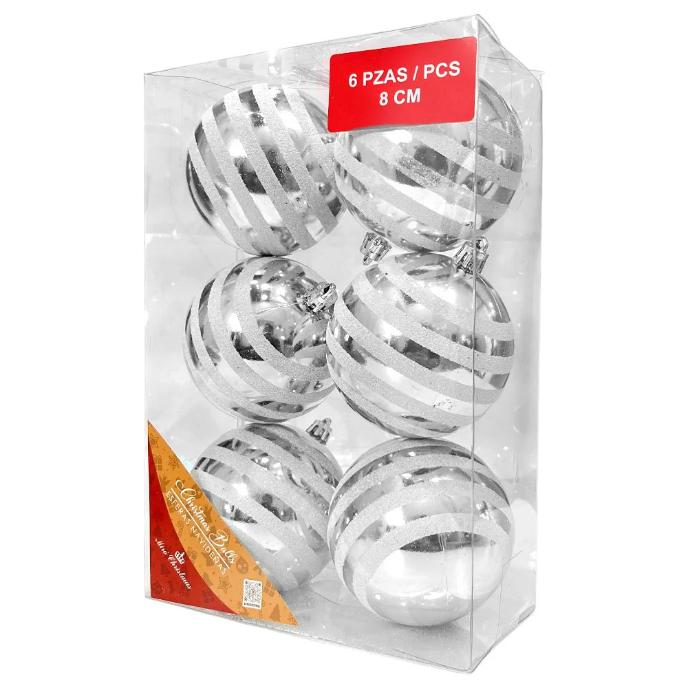 Set de 6 Bolas Navideñas Decoradas 8 cm / Plateado y Blanco / Miró Christmas - Image 2