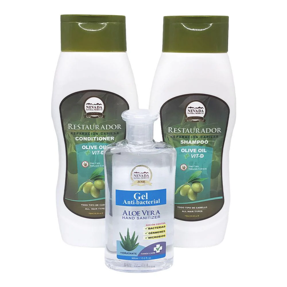 Set de Shampoo Acondicionador y Gel Antibacterial Nevada Con Aguacate