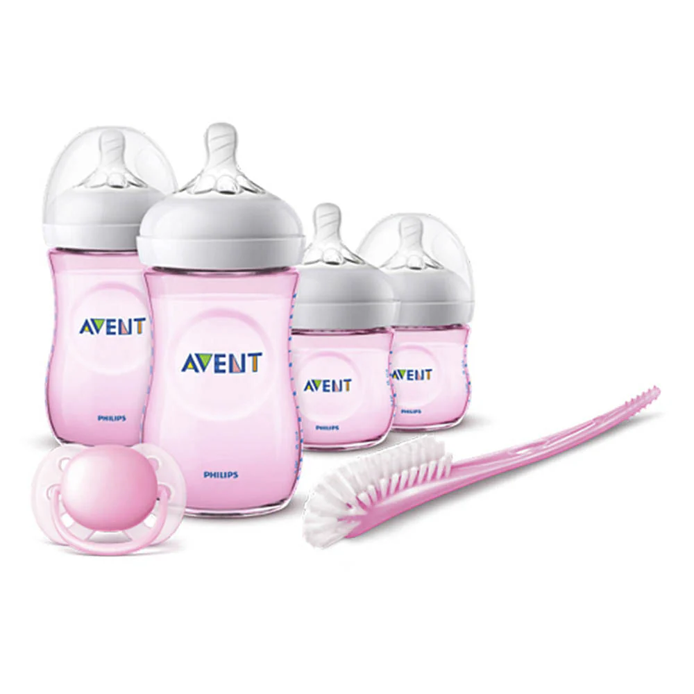 Set Recien Nacido Biberón Avent Natural Rosa Juego de 6 Piezas