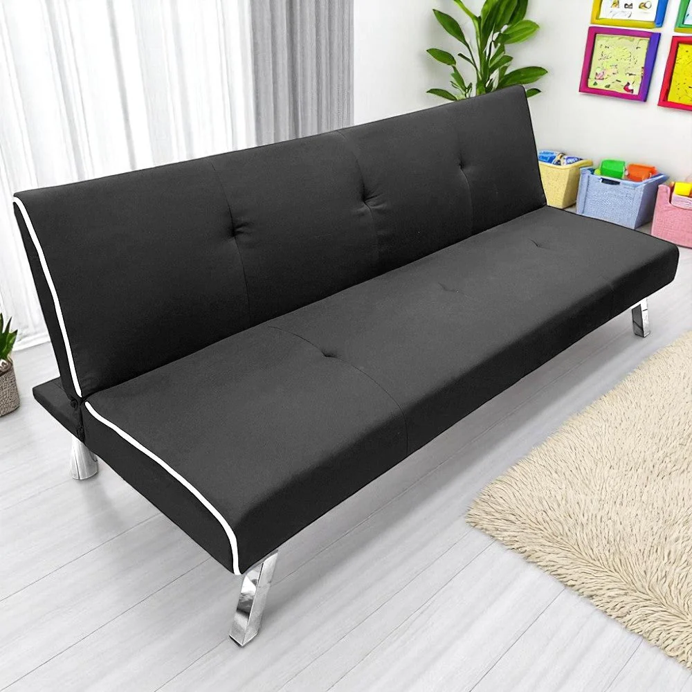 Sofá Cama De Tela Con Patas De Metal | Negro