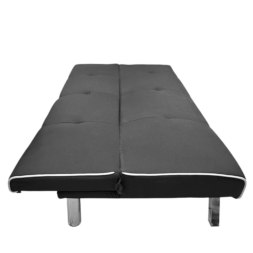 Sofá Cama De Tela Con Patas De Metal | Negro - Image 2