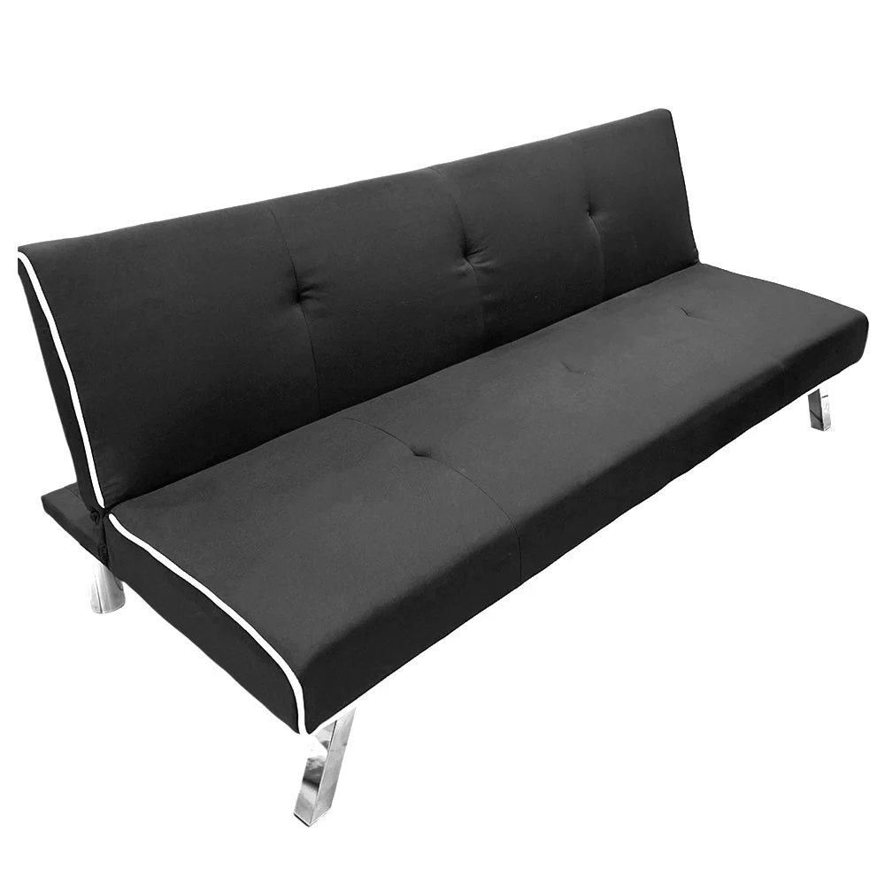 Sofá Cama De Tela Con Patas De Metal | Negro - Image 3