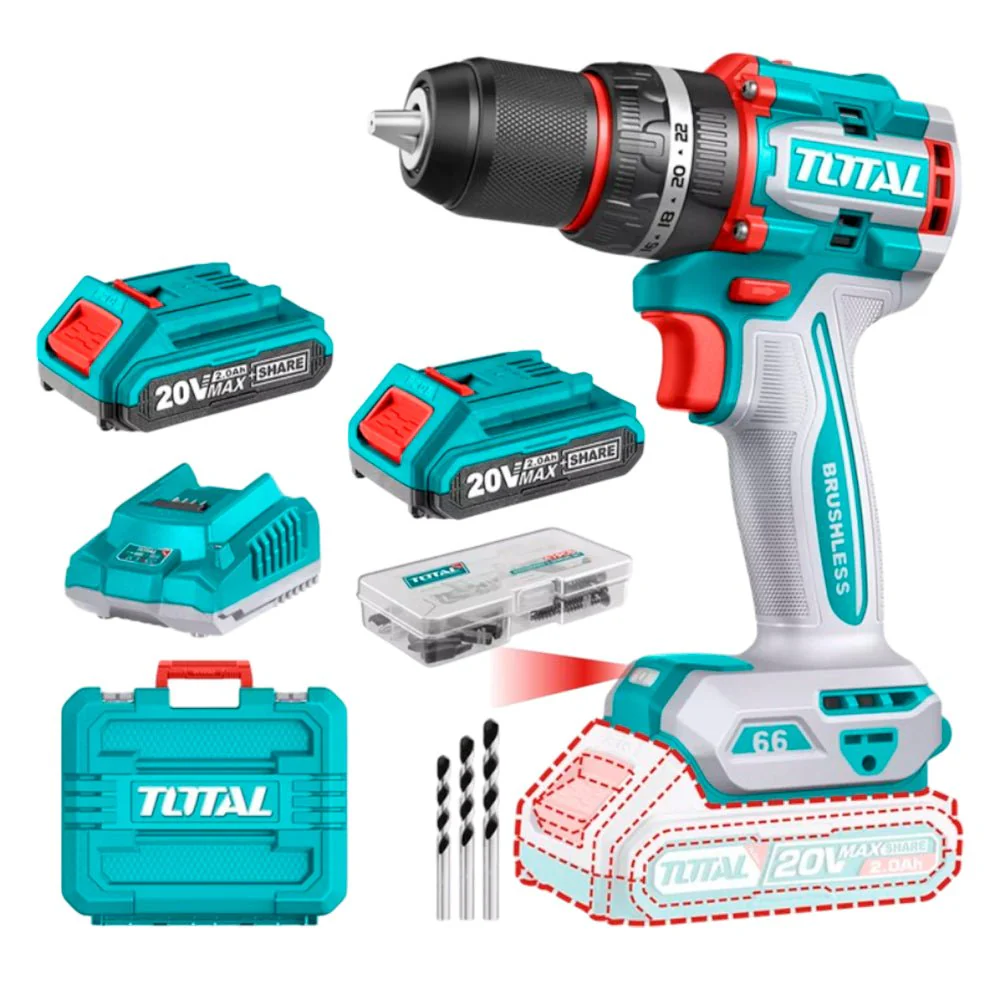 Taladro Inalámbrico Total 20V / 1/2" / 66Nm Impacto. / Motor Sin Escobillas / Incluye 2 Baterías Y Cargador - Image 3