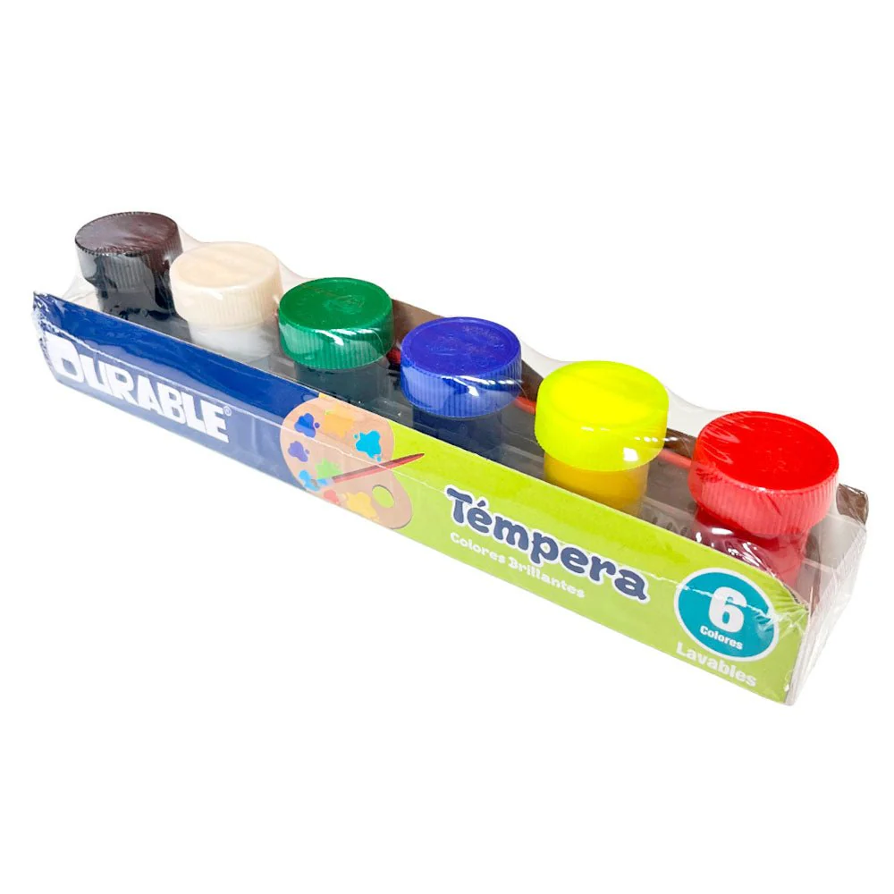 Tempera Durable / 6 Colores Brillantes / Con Pincel - Image 3