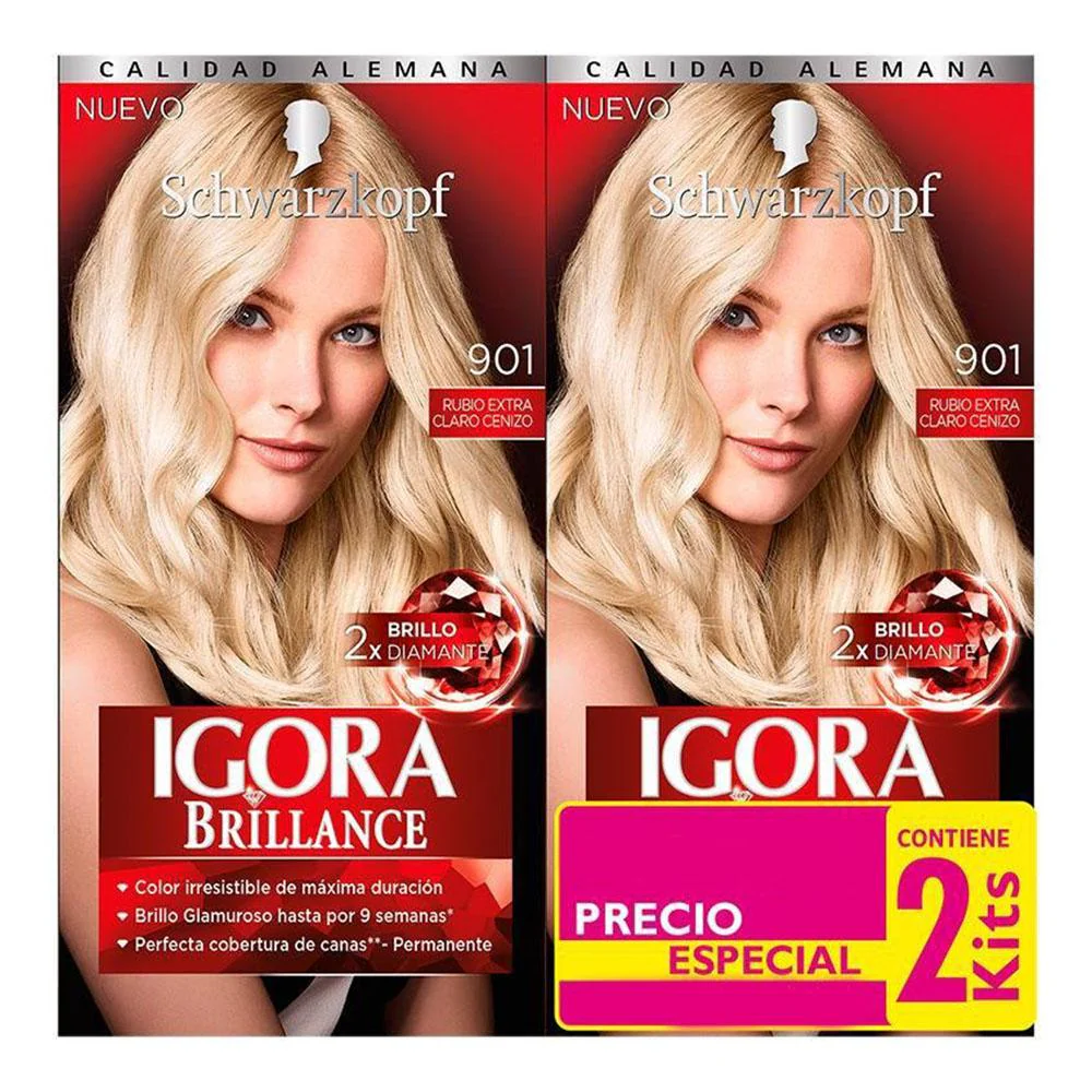 Tinte Igora Brillance Rubio Extra Claro 901 Kit de 2 Piezas