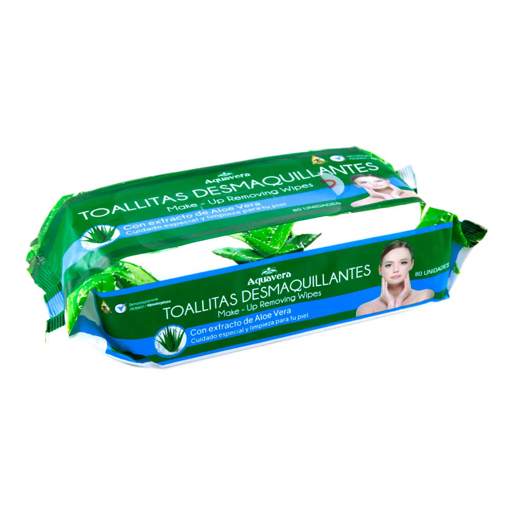 Toallas Desmaquillante Aquavera Con Extracto De Aloe Vera 80 Piezas - Image 2