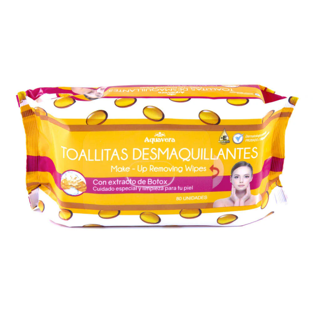 Toallitas Desmaquillantes Aquavera Con Extracto De Botox 80 Piezas